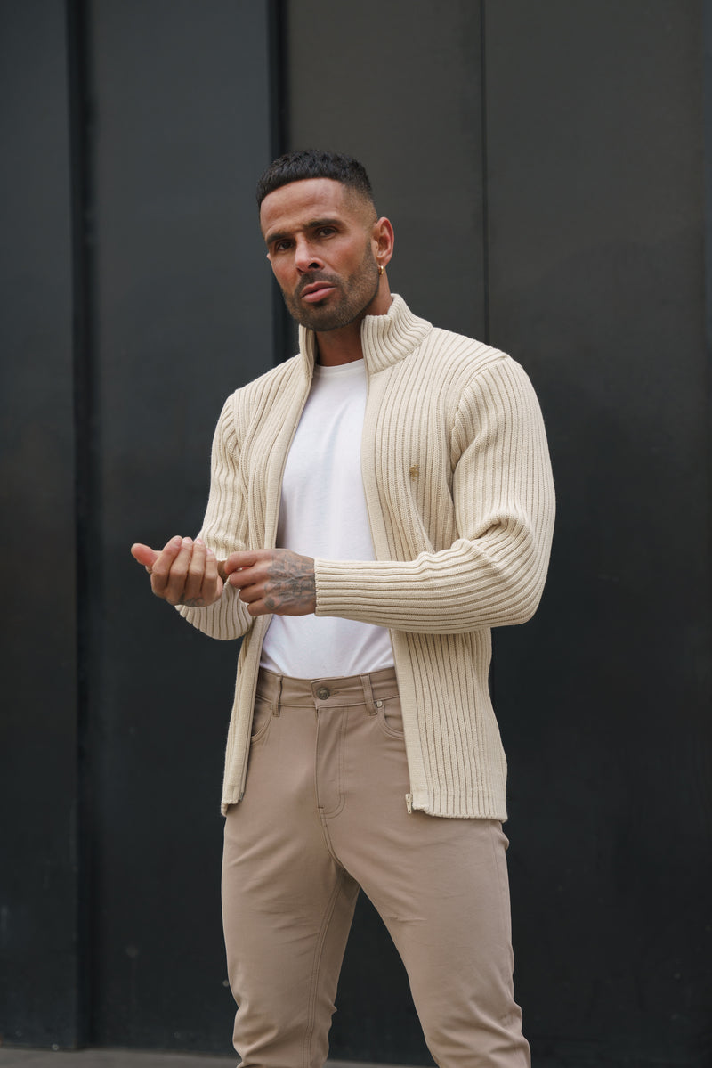 Father Sons Chunky Beige Ribbed Zipped Cardigan - FSJ069 (PRE ORDER 28TH FEBRUARY)