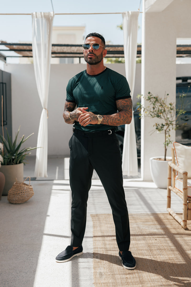 Father Sons Printed Forest Green / Black Check Fitted T Shirt - FSH1241