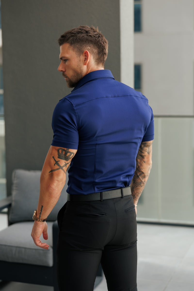 Father Sons Super Slim Stretch Navy Denim Short Sleeve with Cutaway Collar- FS1150