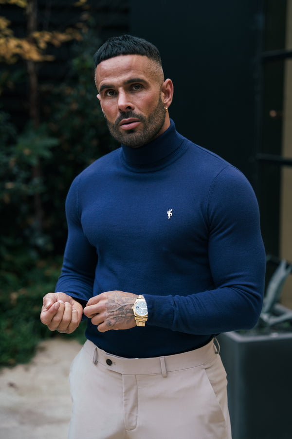 FS Navy Roll Neck Knitted Jumper With FS Branding -FSH206