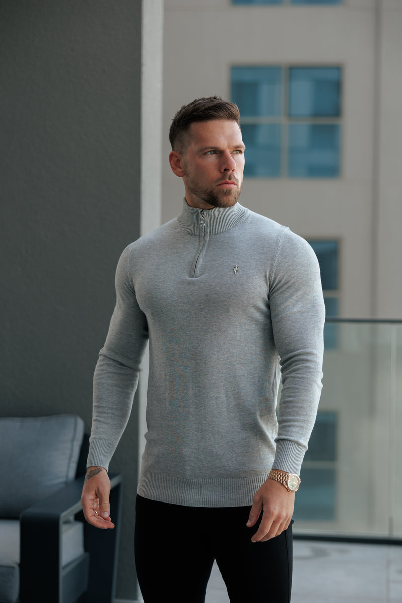 FS Light Grey Funnel Neck Knitted Jumper With FS Branding - FSN193