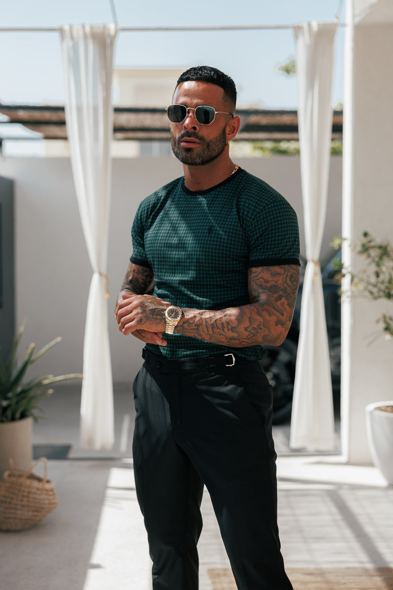 Father Sons Printed Forest Green / Black Check Fitted T Shirt - FSH1241