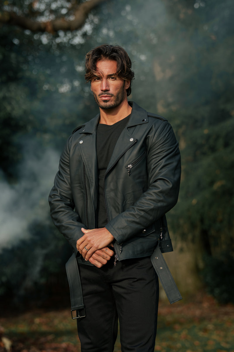 Father Sons Black Leather Jacket with Belt Detail - FSH313