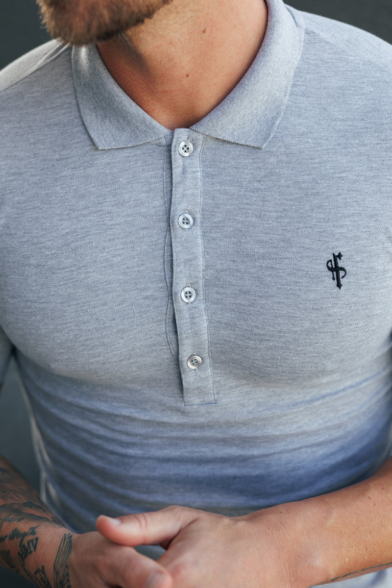 Father Sons Classic Light Grey Polo Shirt with Tonal Button and Black Embroidery - FSH1268