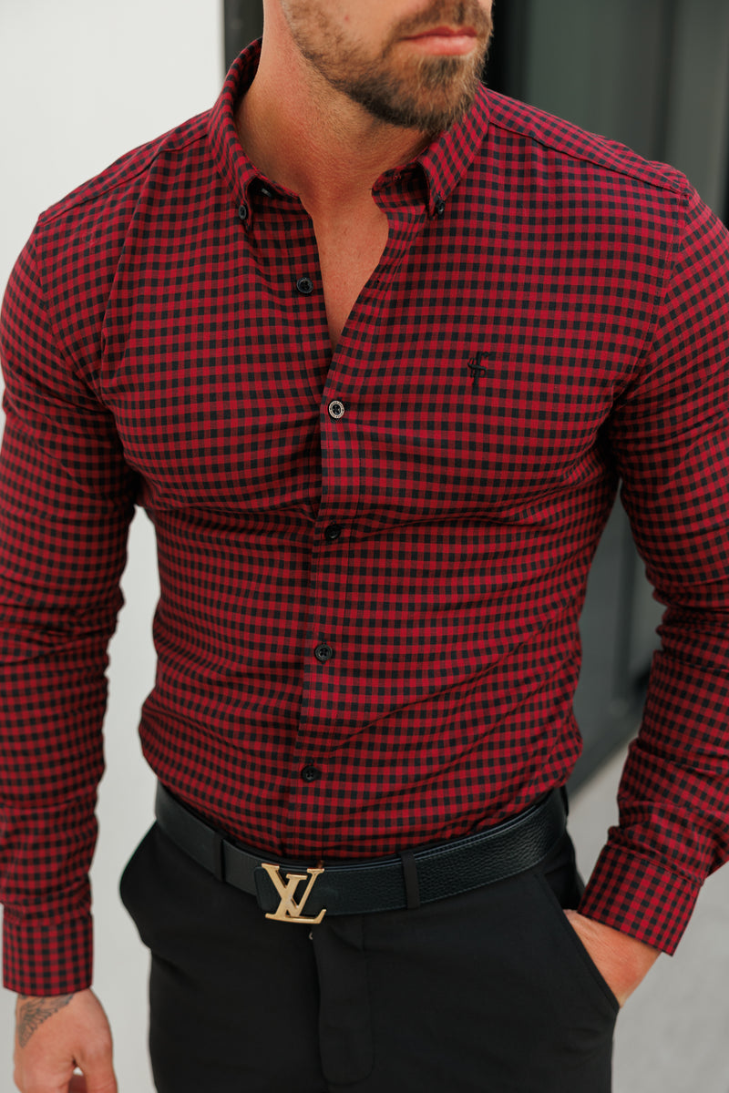 Father Sons Super Slim Ultra Stretch Red & Black Check - FS473
