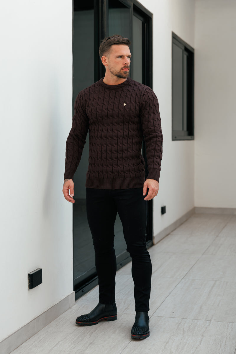Father Sons Link Weave Knit Brown Crew Neck Jumper - FSJ141