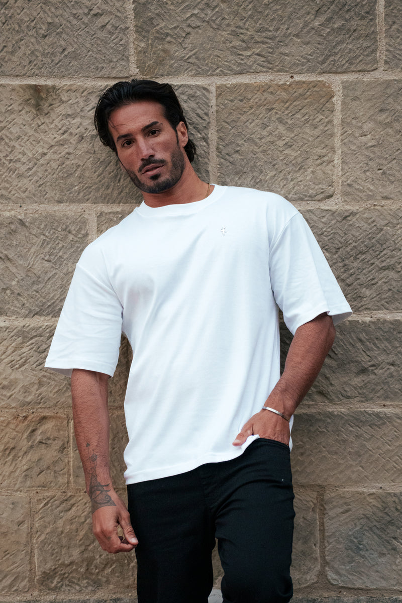 Father Sons Classic White / Silver Oversized Crew T Shirt - FSH1423