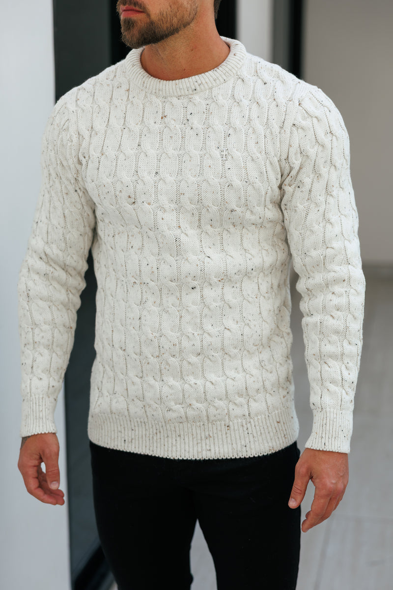 Father Sons Link Weave Knit Beige Fleck Crew Neck Jumper - FSJ128