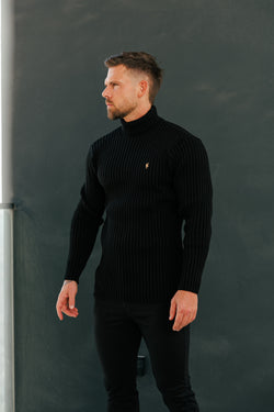 Father Sons Ribbed Knit Black Roll Neck Jumper - FSJ113 (PRE ORDER 12TH NOVEMBER)