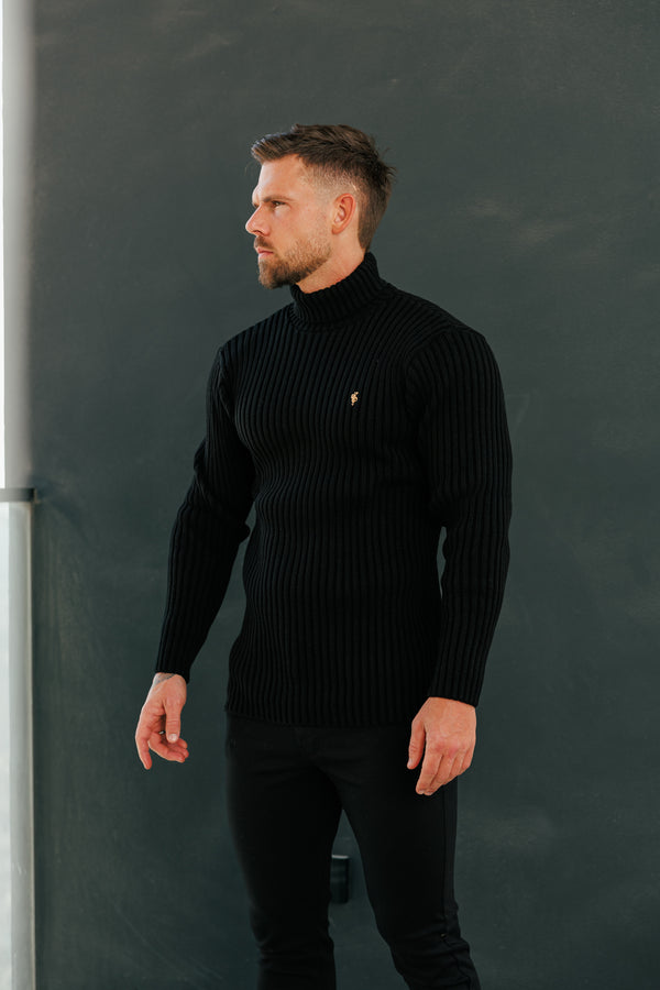 Father Sons Ribbed Knit Black Roll Neck Jumper - FSJ113 (PRE ORDER 12TH NOVEMBER)