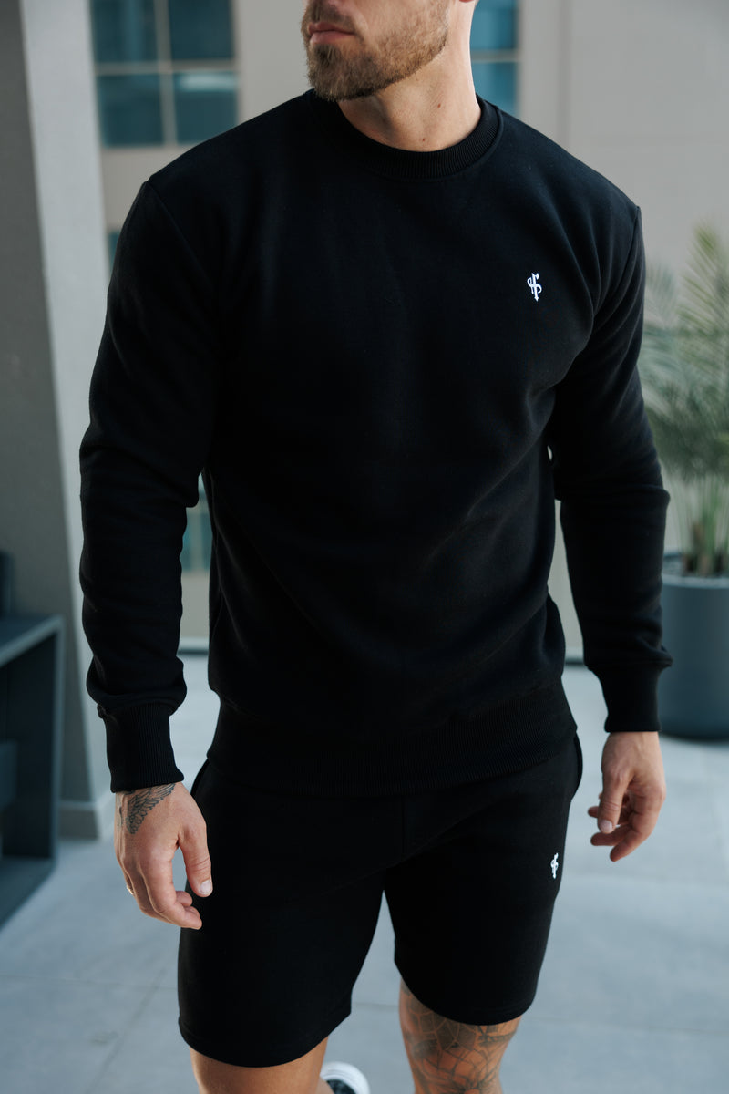 FS Plain Black Crew Jumper With FS Branding - FSH1183