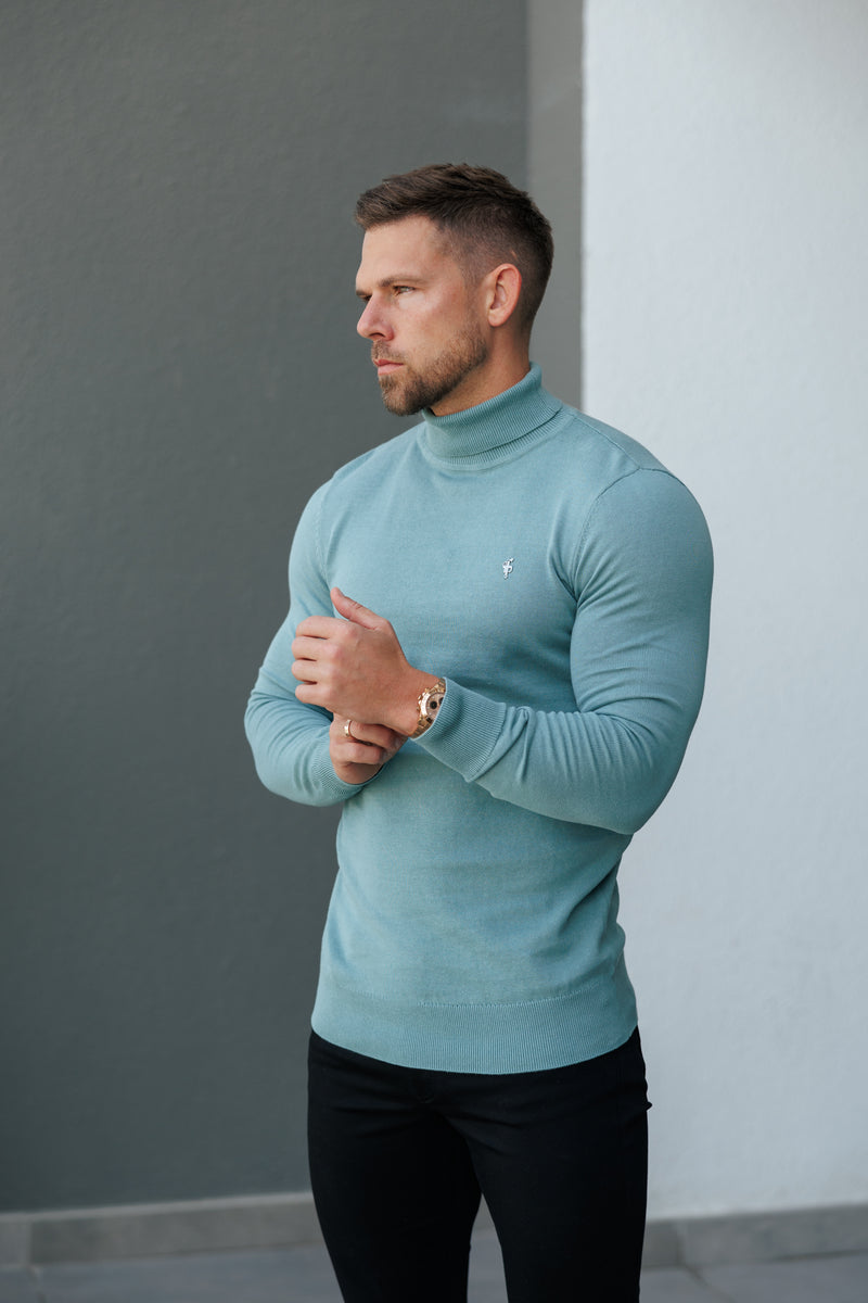 FS Teal Roll Neck Knitted Jumper With FS Branding - FSN205