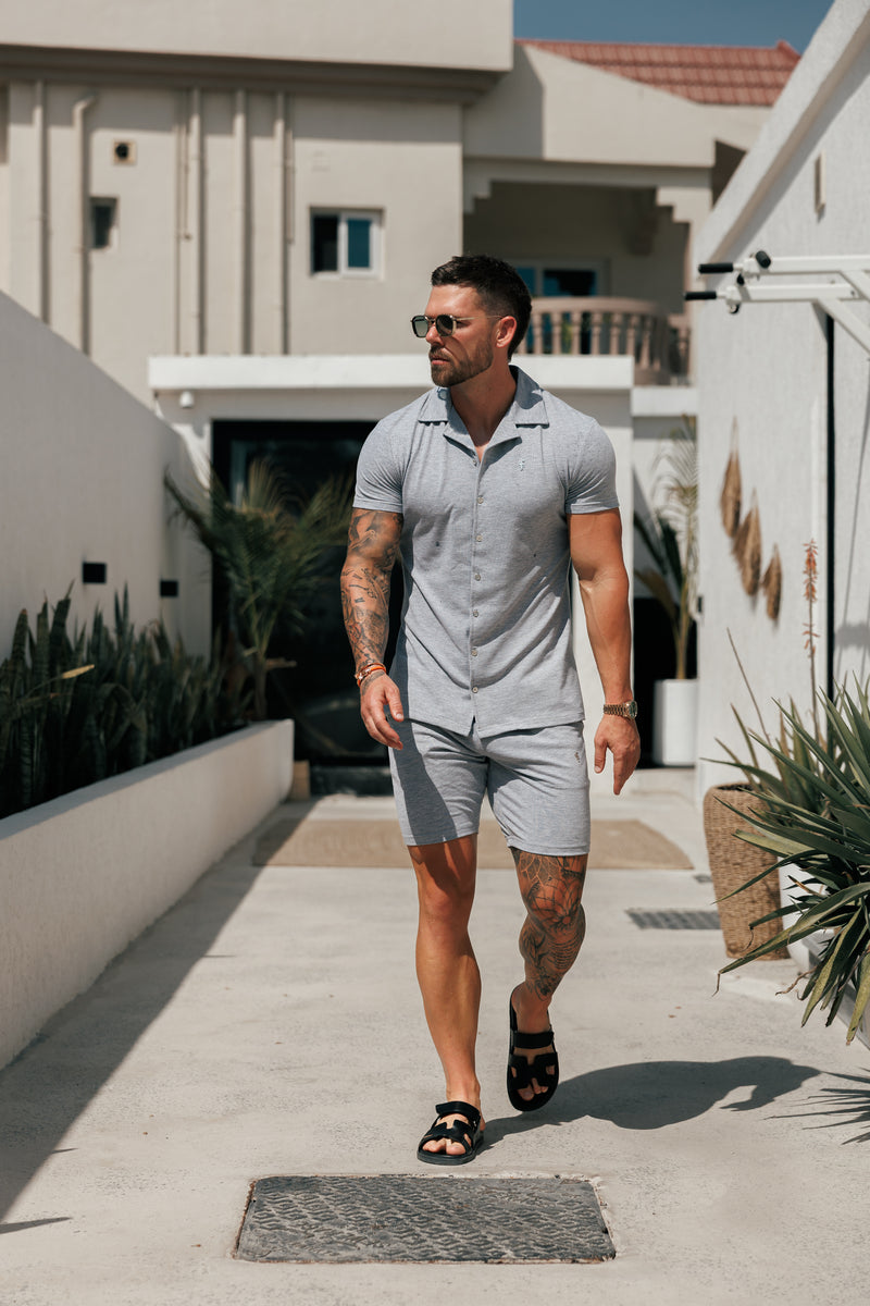 Father Sons Stretch Light Grey / Silver Pique Revere Shirt Short Sleeve - FSH1357 (PRE ORDER 16TH MAY)