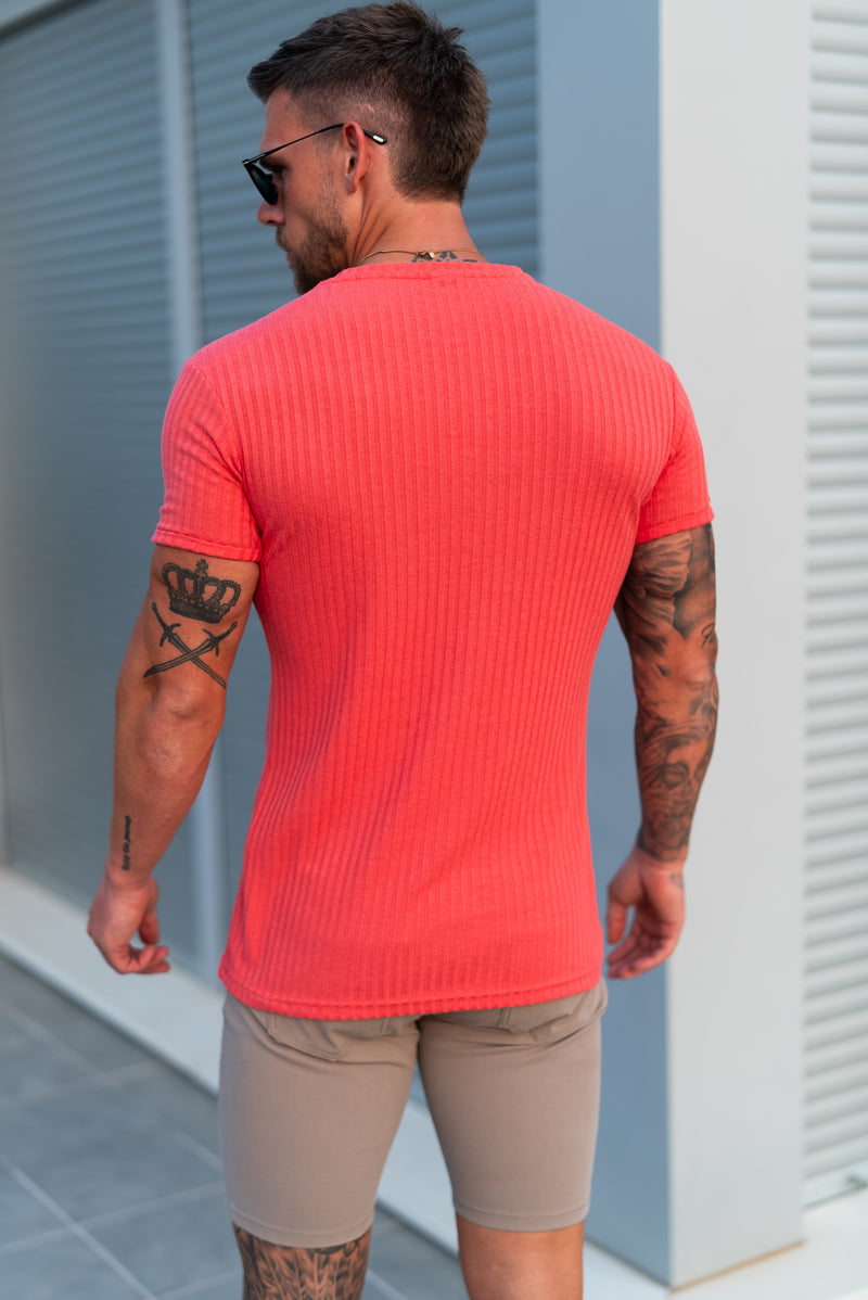 Father Sons Super Slim Coral / Silver V Neck Ribbed Crew - FSH1365