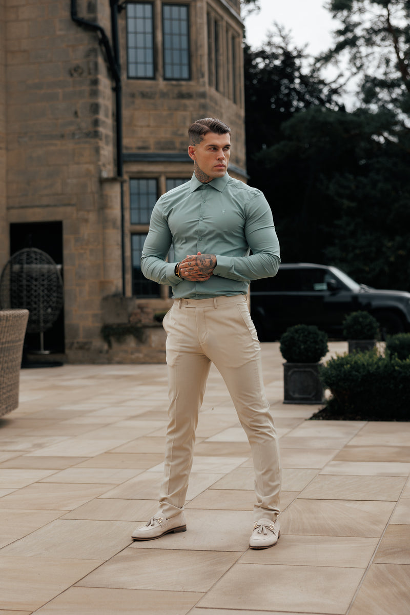 Father Sons Muscle Fit Advanced Stretch Khaki with Cutaway Collar  - FS1200