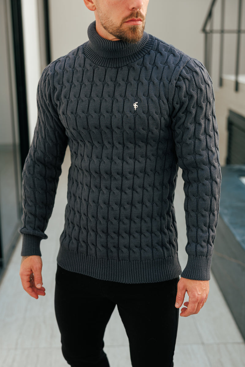 Father Sons Link Weave Knit Charcoal Roll Neck Jumper - FSJ105 (PRE ORDER 12TH NOVEMBER)