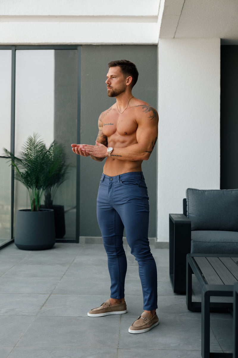 Father Sons Slim Stretch Light Navy Relaxed Sateen Trousers - FSH1305