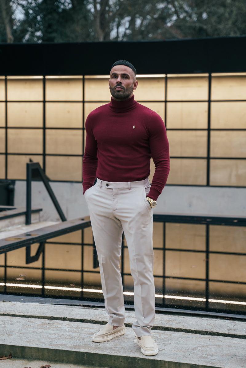 FS Brick Red Roll Neck Knitted Jumper With FS Branding - FSN203