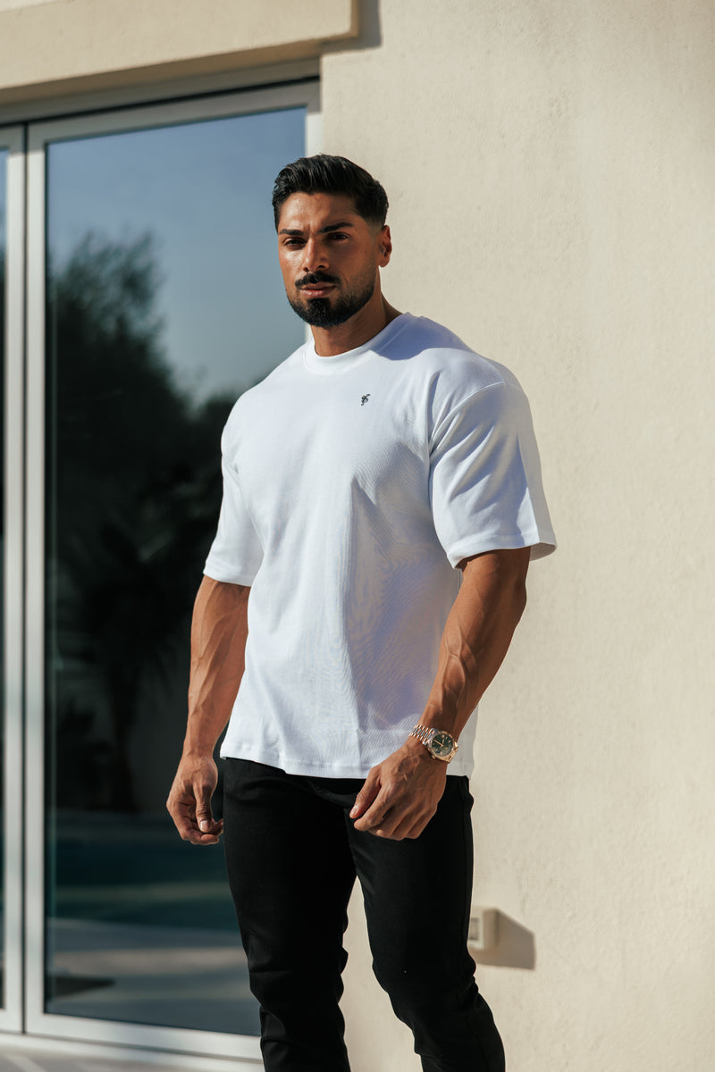 Father Sons Classic White / Silver Oversized Crew T Shirt - FSH1423