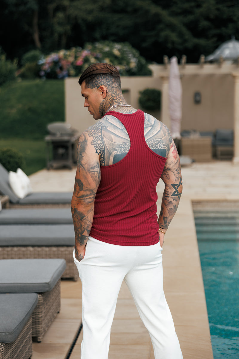 Father Sons Classic Burgundy / White Ribbed Knit Super Slim Vest - FSH1326