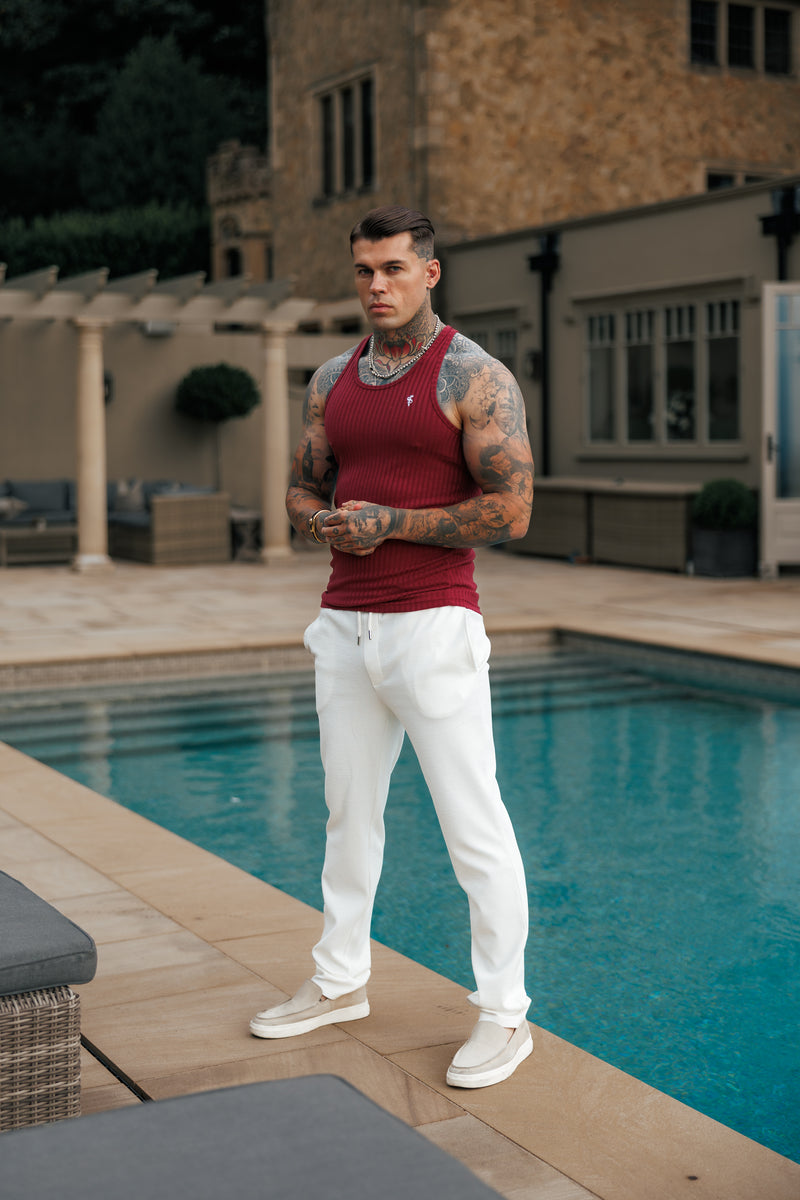 Father Sons Classic Burgundy / White Ribbed Knit Super Slim Vest - FSH1326