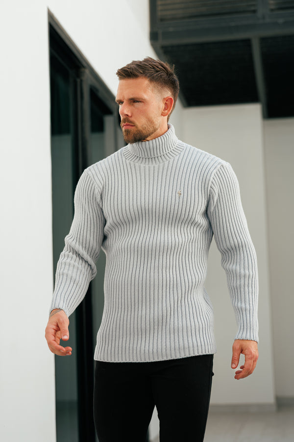 Father Sons Ribbed Knit Cop Grey Roll Neck Jumper - FSJ116 (PRE ORDER 12TH NOVEMBER)