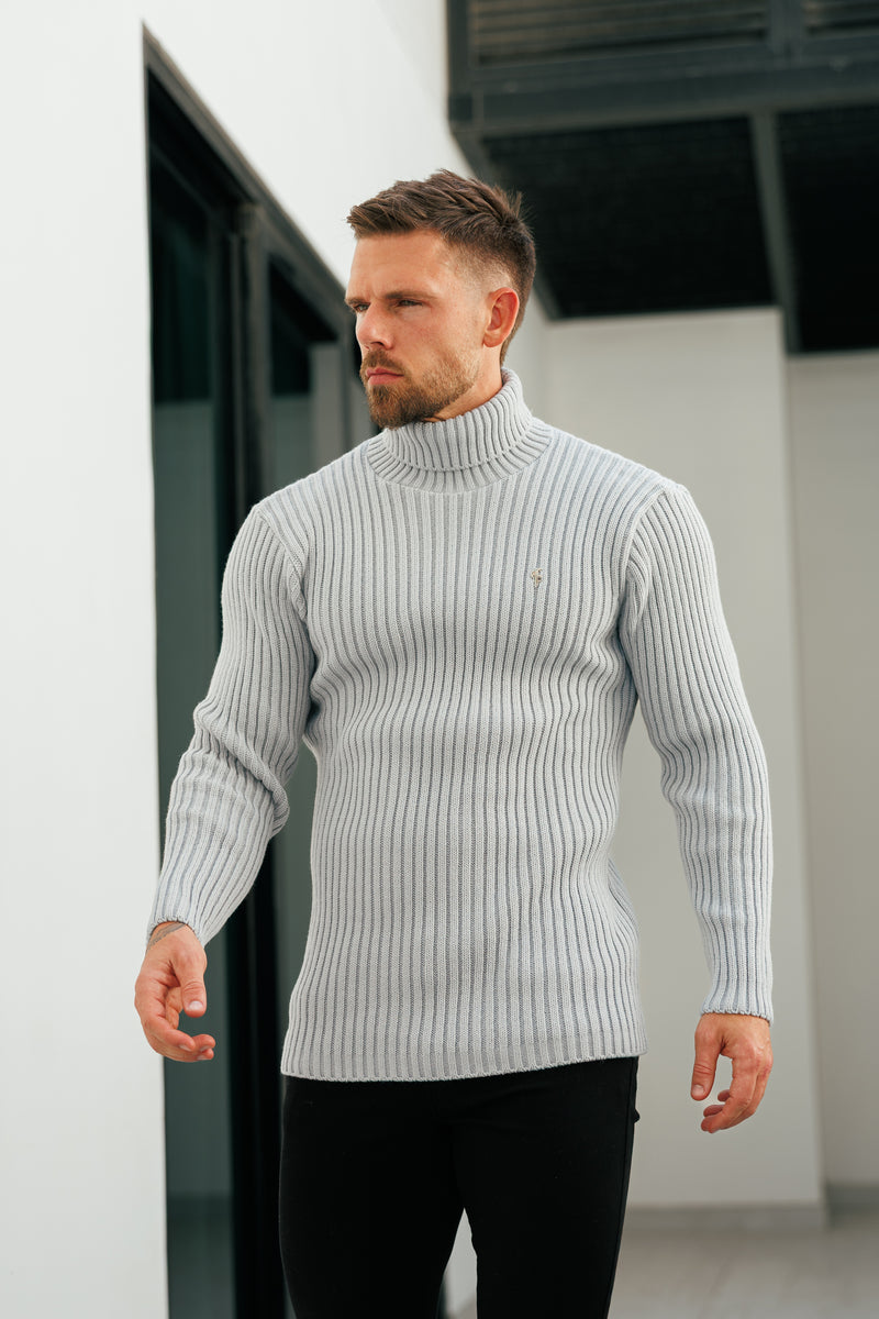 Father Sons Ribbed Knit Cop Grey Roll Neck Jumper - FSJ116 (PRE ORDER 12TH NOVEMBER)