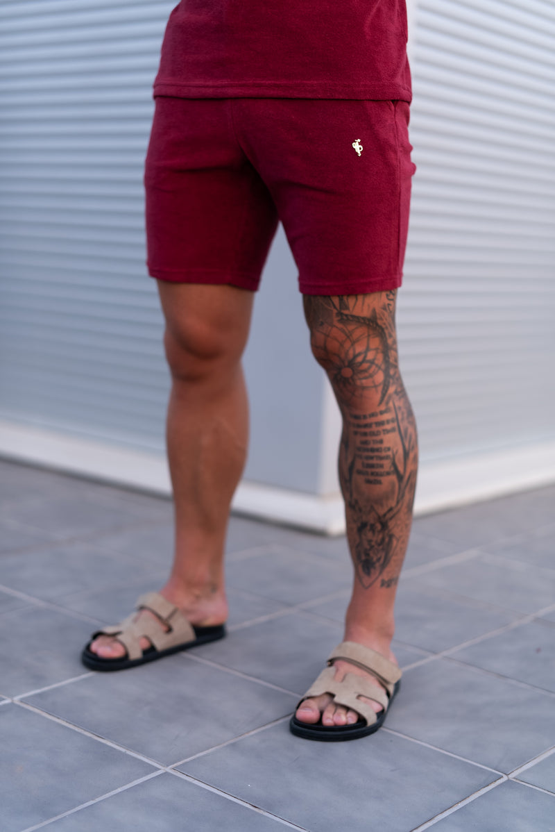 Father Sons Burgundy / Silver Towelling Shorts - FSH1350