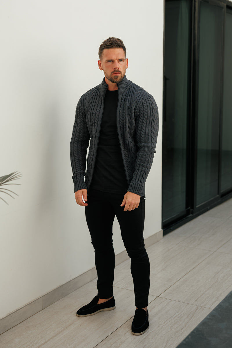 Father Sons Funnel Neck Full Zip Cardigan Gunpowder -  FSJ147 (PRE ORDER 21ST DECEMBER)