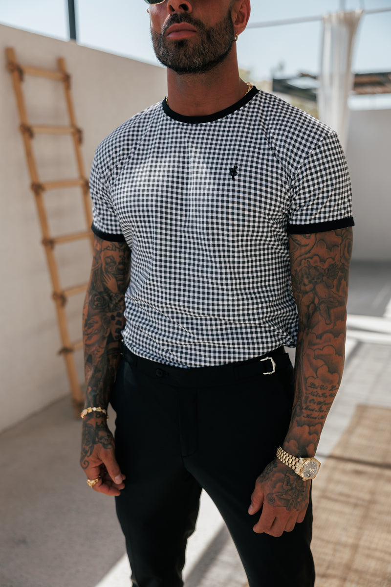 Father Sons Printed Black / White Check Fitted T Shirt - FSH1238 (PRE ORDER 16TH MAY)
