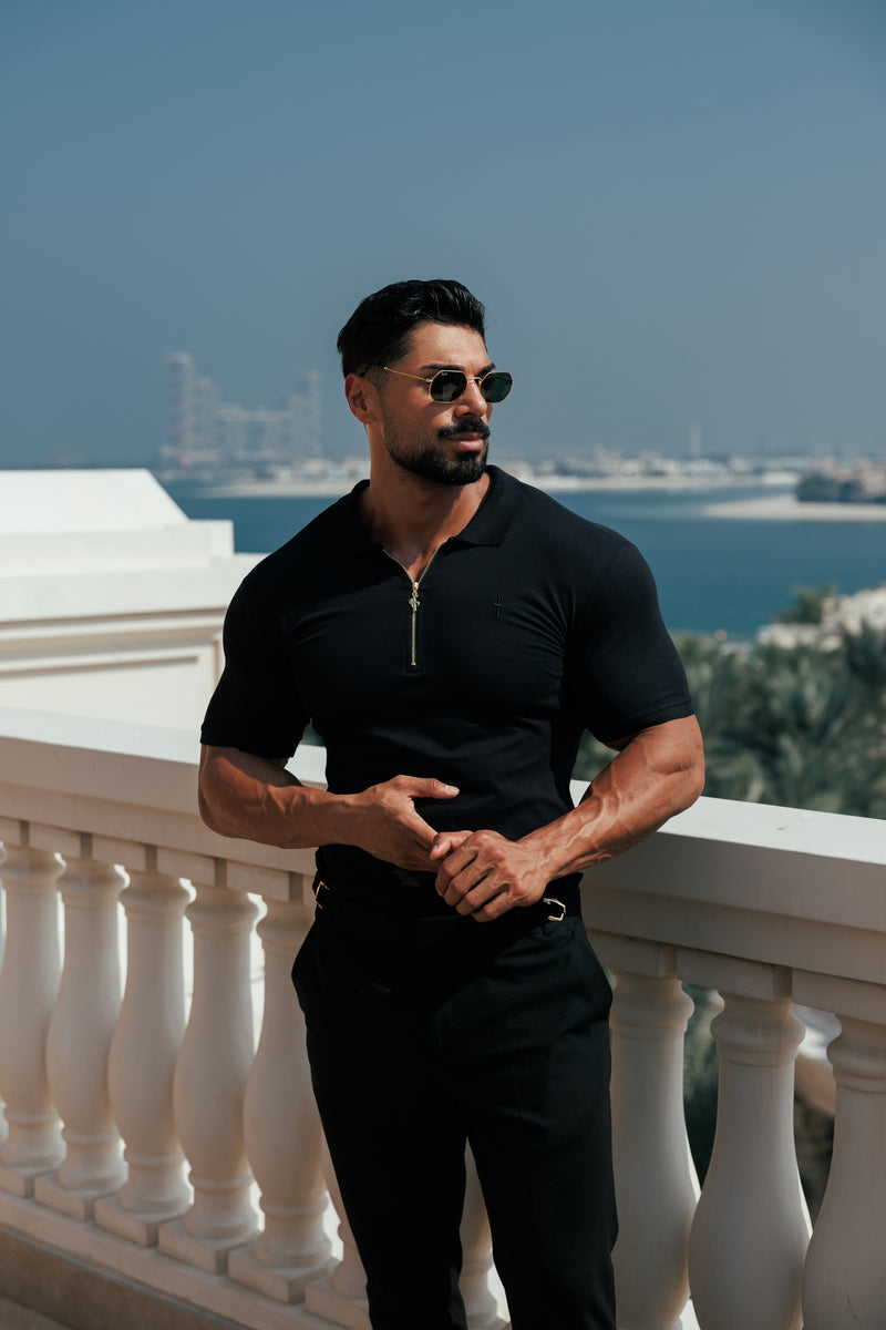 Father Sons Classic Black and Gold Zipped Polo Shirt - FSH239