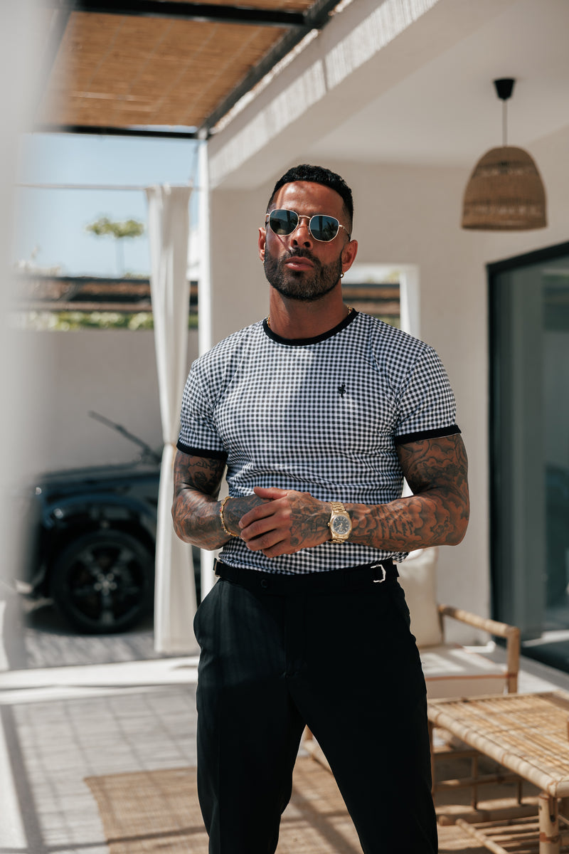 Father Sons Printed Black / White Check Fitted T Shirt - FSH1238 (PRE ORDER 16TH MAY)