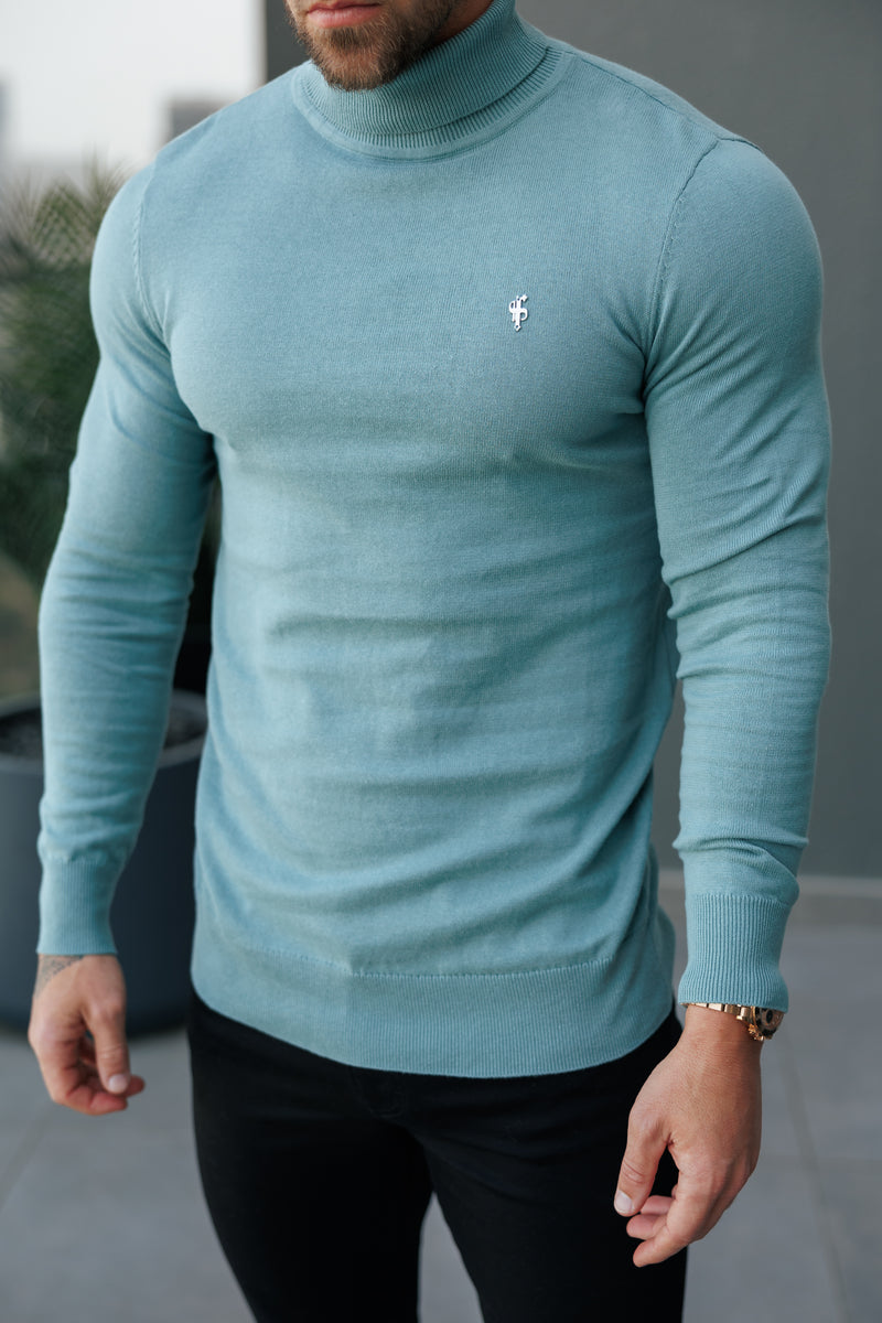 FS Teal Roll Neck Knitted Jumper With FS Branding - FSN205