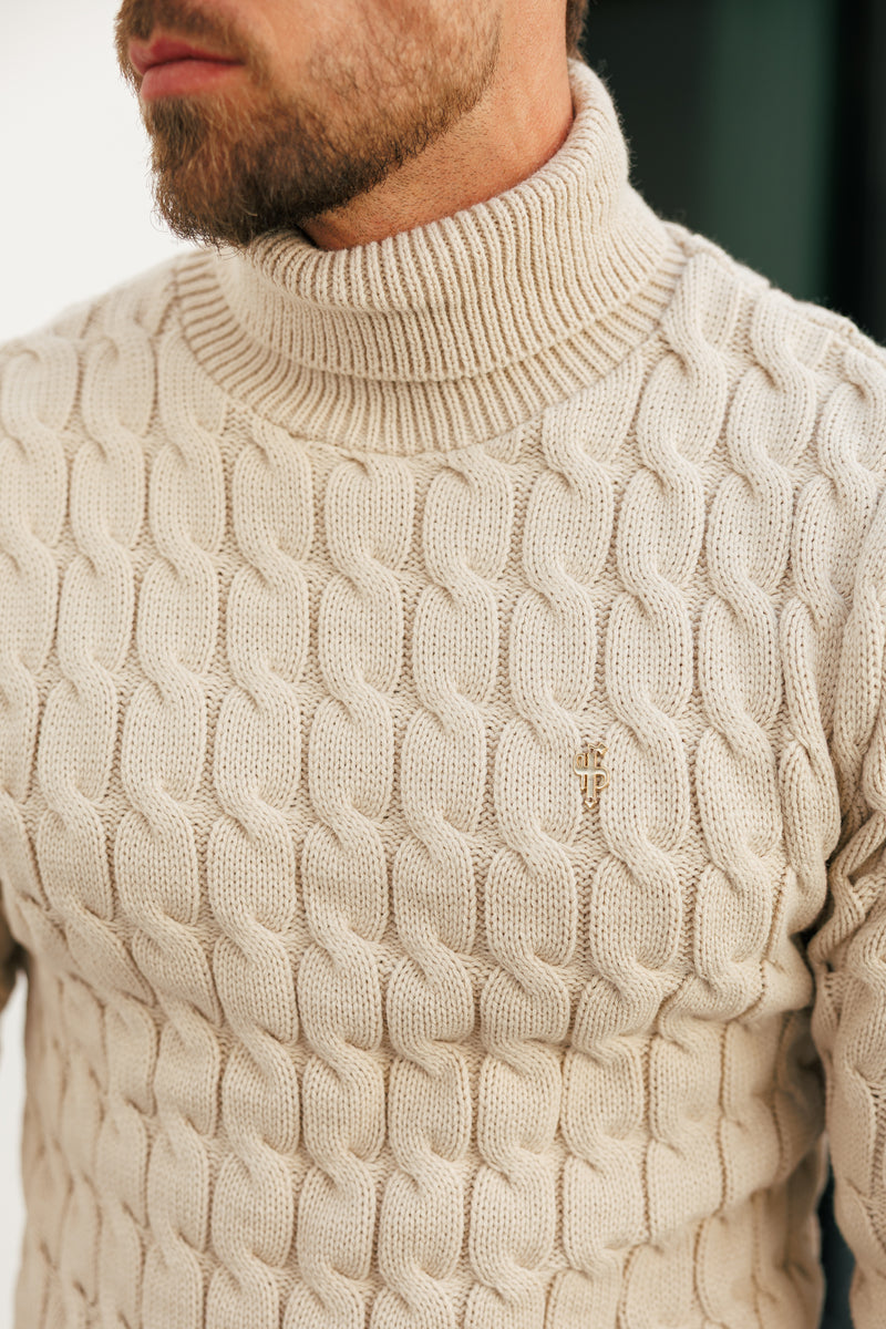 Father Sons Link Weave Knit Beige Roll Neck Jumper - FSJ100 (PRE ORDER 12TH NOVEMBER)