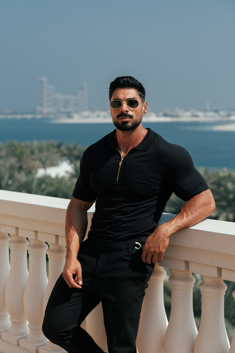 Father Sons Classic Black and Gold Zipped Polo Shirt - FSH239