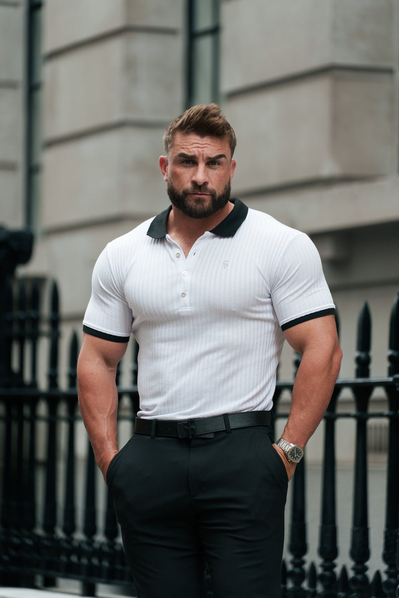 Father Sons Classic White Ribbed Polo Shirt Short Sleeve - FSH1370P