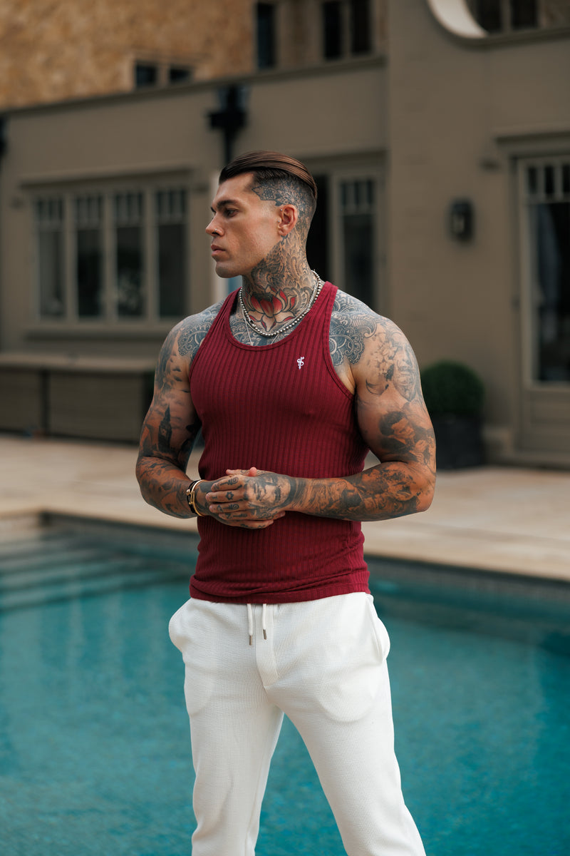 Father Sons Classic Burgundy / White Ribbed Knit Super Slim Vest - FSH1326