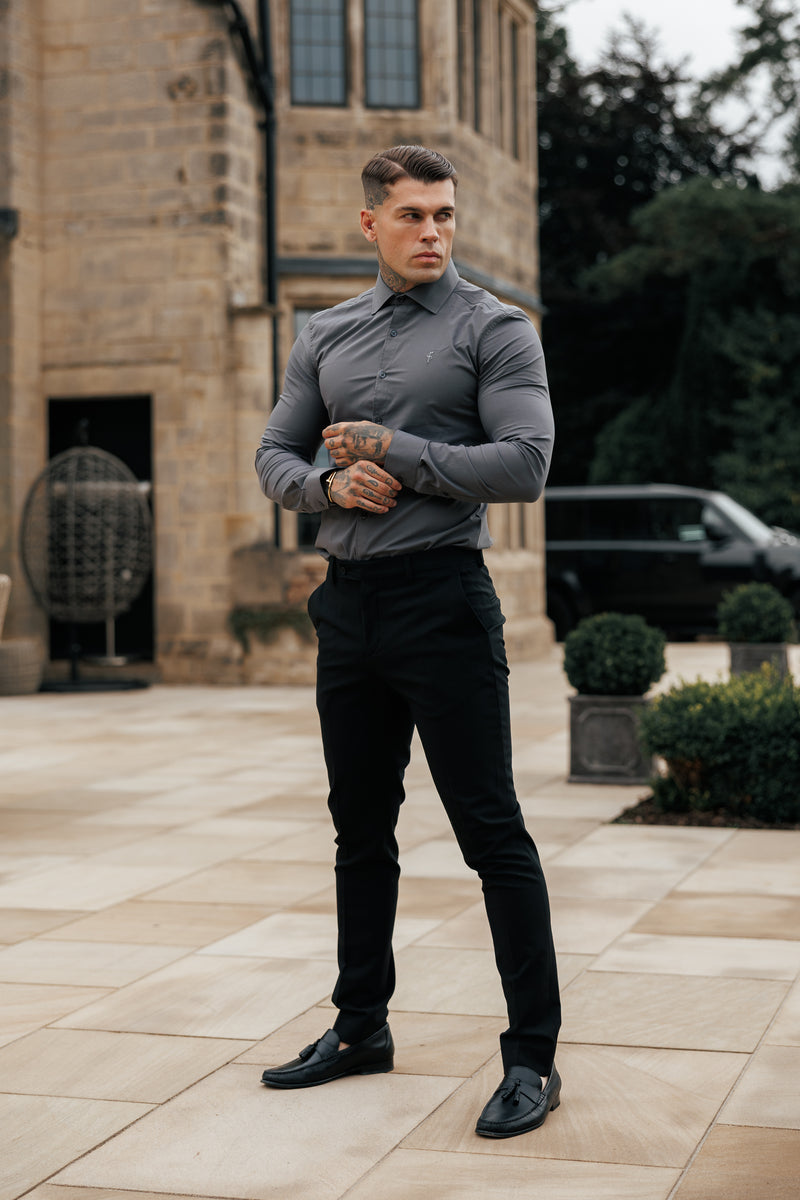 Father Sons Muscle Fit Advanced Stretch Charcoal with Cutaway Collar  - FS1202