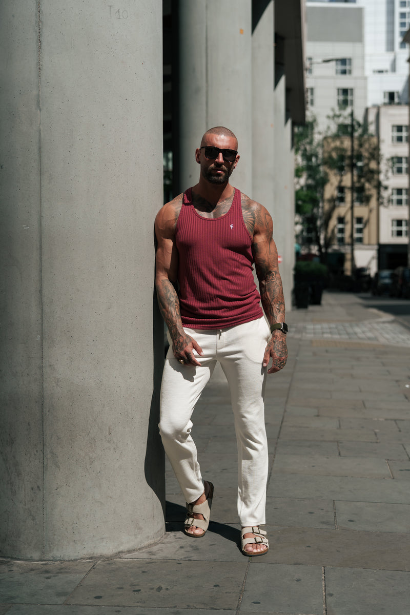 Father Sons Classic Burgundy / White Ribbed Knit Super Slim Vest - FSH1326