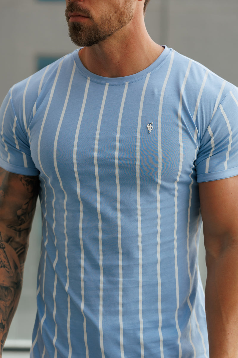 Father Sons Printed Light Blue / White Stripe Fitted T Shirt - FSH1169