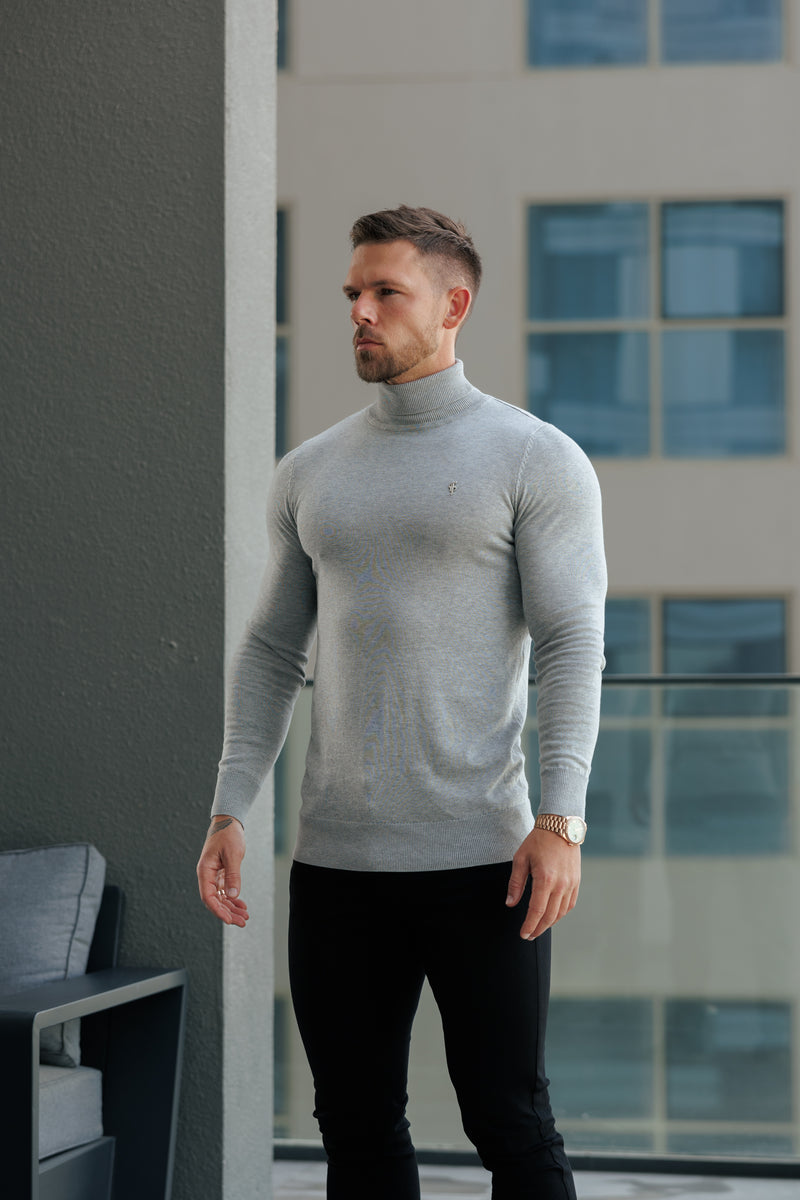 FS Light Grey Roll Neck Knitted Jumper With FS Branding - FSN208