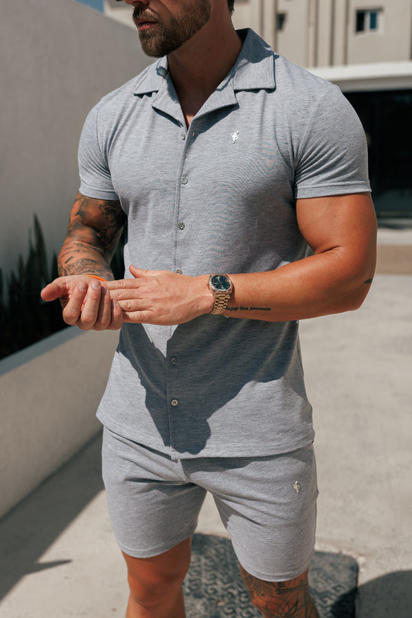 Father Sons Stretch Light Grey / Silver Pique Revere Shirt Short Sleeve - FSH1357 (PRE ORDER 16TH MAY)