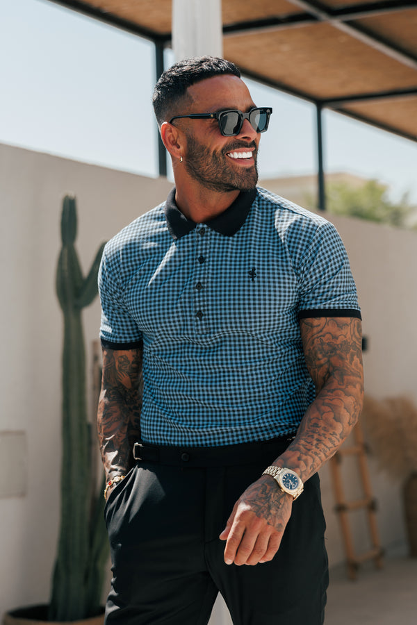 Father Sons Black / Blue Printed Check Polo Shirt - FSH1262 (PRE ORDER 30TH MAY)
