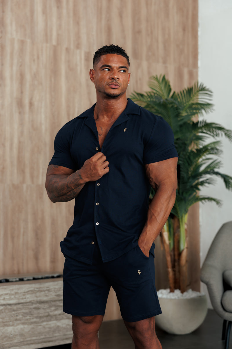 Father Sons Stretch Navy Pique Revere Shirt Short Sleeve - FSH1386