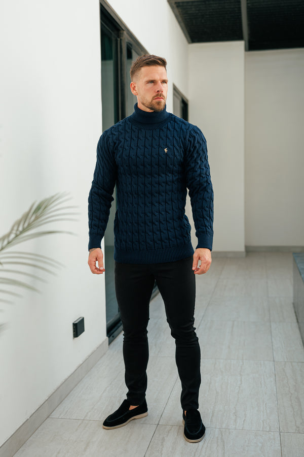 Father Sons Link Weave Knit Navy Roll Neck Jumper - FSJ103 (PRE ORDER 12TH NOVEMBER)