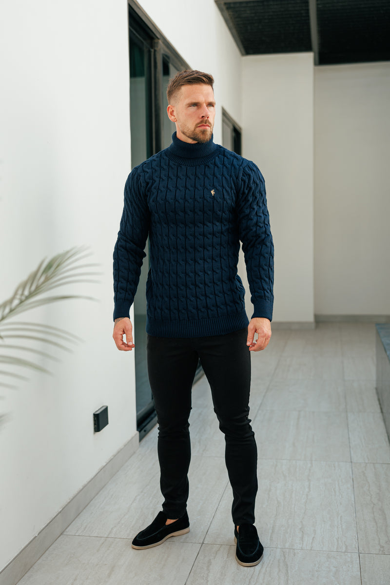 Father Sons Link Weave Knit Navy Roll Neck Jumper - FSJ103 (PRE ORDER 12TH NOVEMBER)