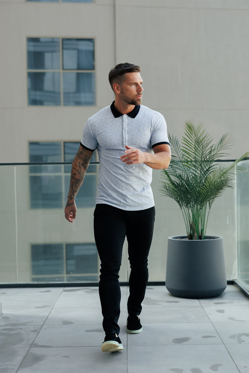 Father Sons Grey / Black Geo Printed Polo Shirt - FSH1236