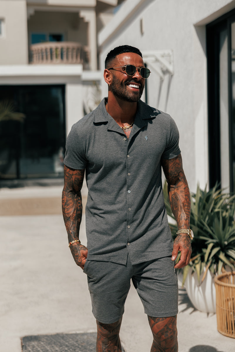 Father Sons Stretch Charcoal / Silver Pique Revere Shirt Short Sleeve - FSH1358 (PRE ORDER 16TH MAY)