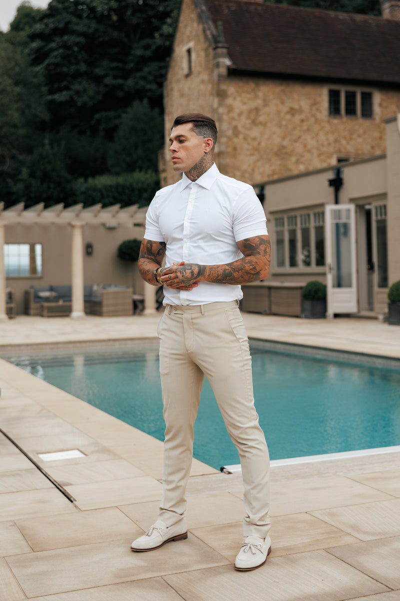 Father Sons Super Slim Stretch Classic White Short Sleeve with Cutaway Collar - FS1184