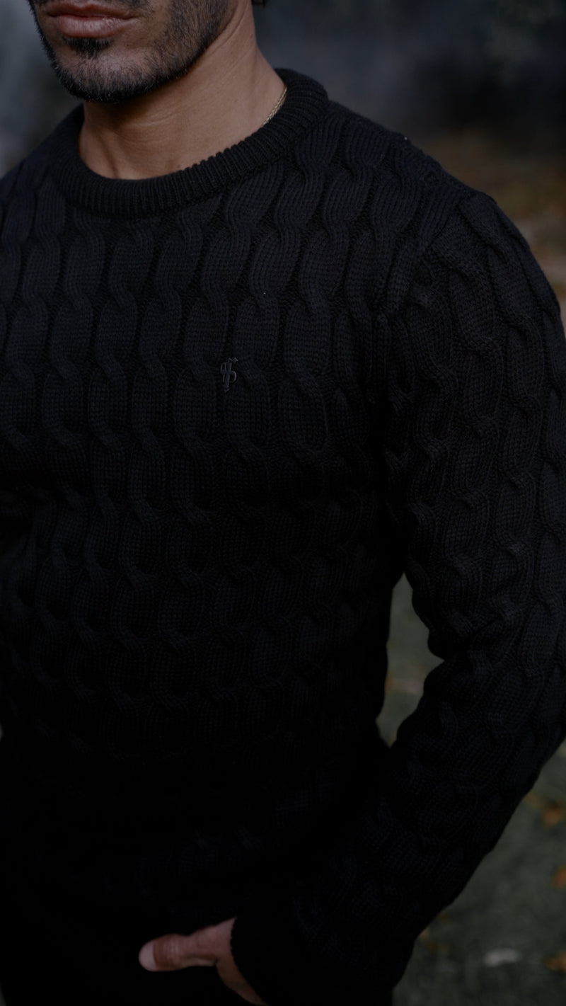 Father Sons Link Weave Knit Black Crew Neck Jumper - FSJ124